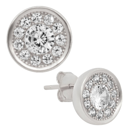 Cubic Zirconia Stud Earrings, Sterling Silver 9mm Round, Push Backing, High-Quality Jewelry
