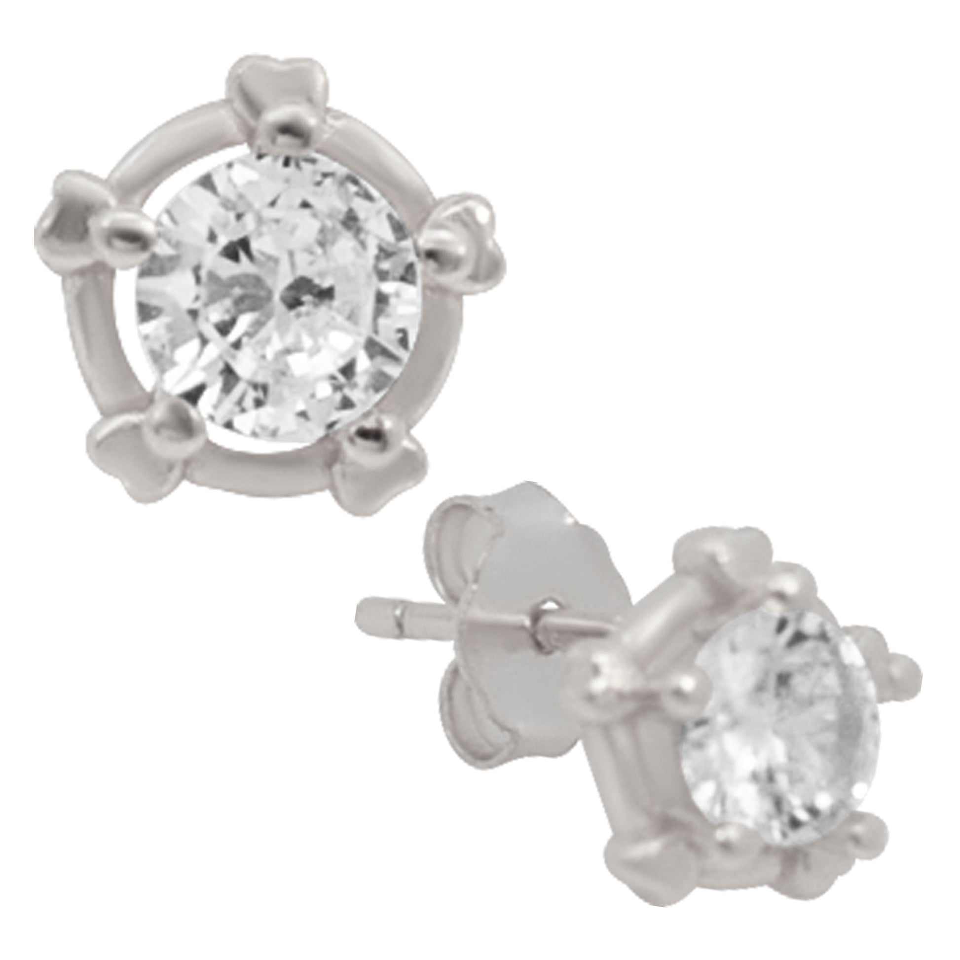 CZ Stud Earrings with Sterling Silver Round Wheel Prong Setting, Push Backing, Sparkling Jewelry