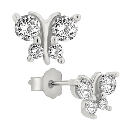 925 Sterling Silver Butterfly Design CZ Earrings, Stud Push Backing, Sparkly Jewelry, Elegant Accessories