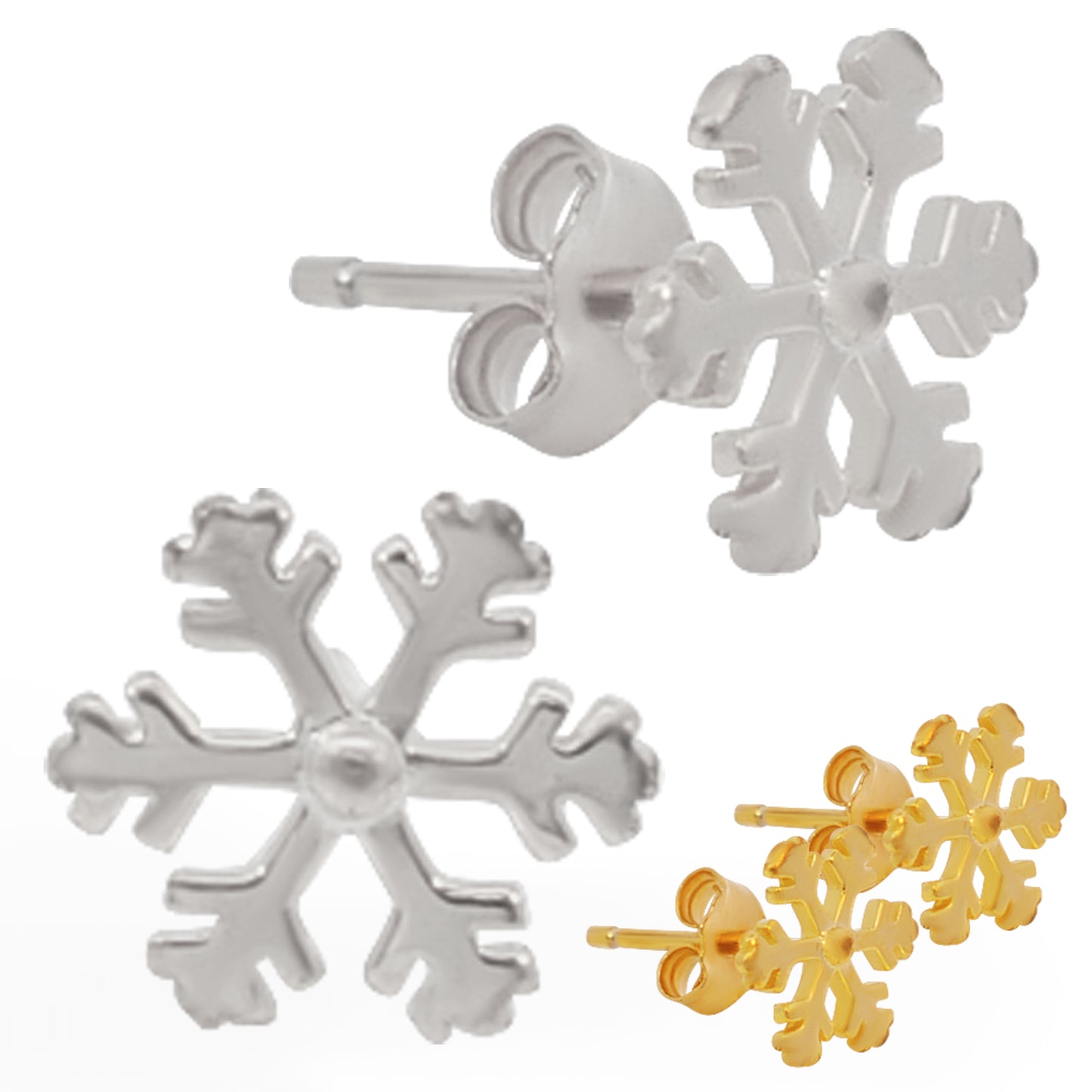 925 Sterling Silver Snowflakes Design Earrings Stud Push Backing