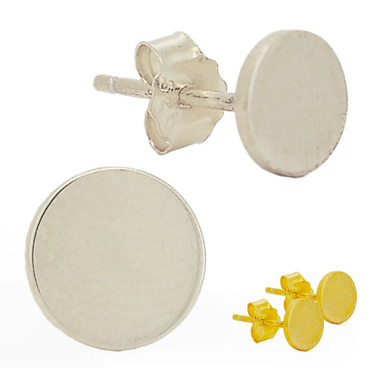 Minimalist Sterling Silver Earrings, Concave Round Shape, Plain Design, Stud Push Backing, Classic Jewelry