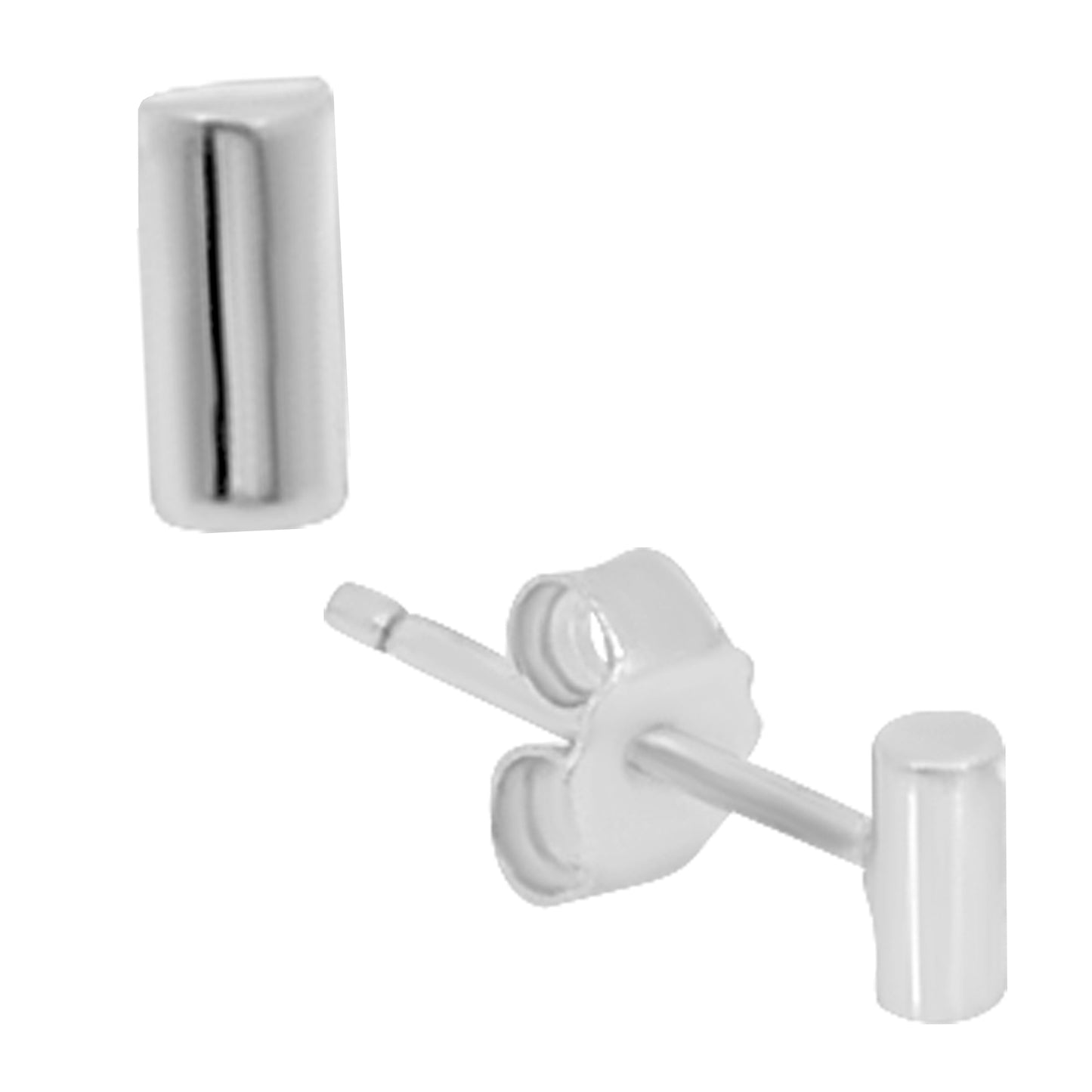 925 Sterling Silver Cylinder Shape Design Earrings Stud Push Backing