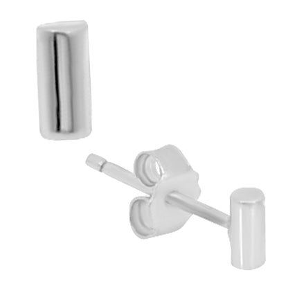 925 Sterling Silver Cylinder Shape Design Earrings Stud Push Backing