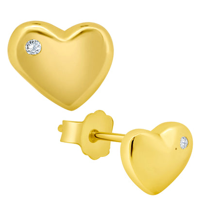 Heart Design Cubic Zirconia Earrings, 925 Silver Studs, Push Backing, Stylish Jewelry