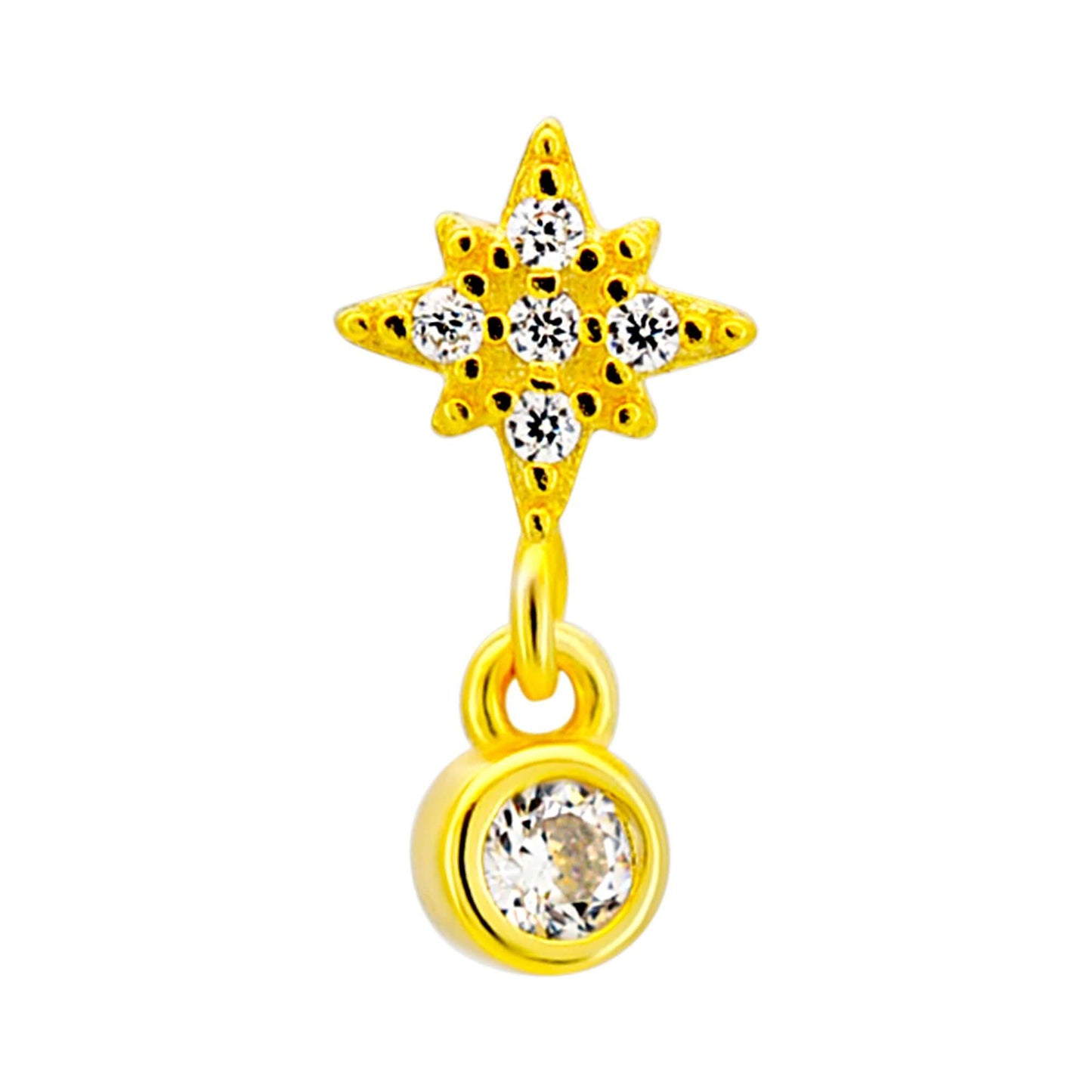 Sterling Silver Starburst with Dangling CZ L-Shaped Nose Ring