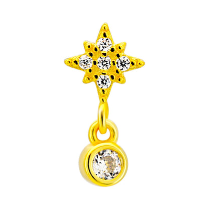 Sterling Silver Starburst with Dangling CZ L-Shaped Nose Ring