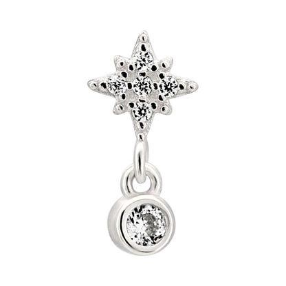 Sterling Silver Starburst with Dangling CZ L-Shaped Nose Ring