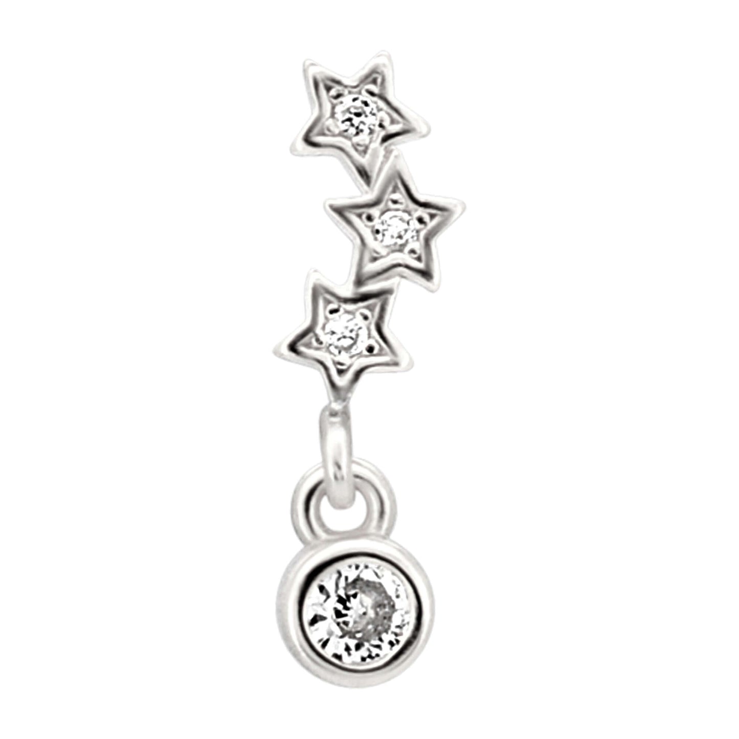 Sterling Silver Three Star Constellation with Dangling CZ L-Shaped Nose Ring