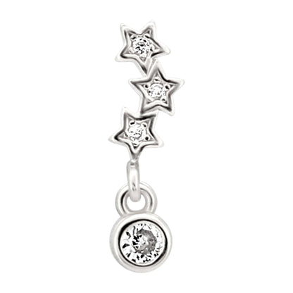 Sterling Silver Three Star Constellation with Dangling CZ L-Shaped Nose Ring
