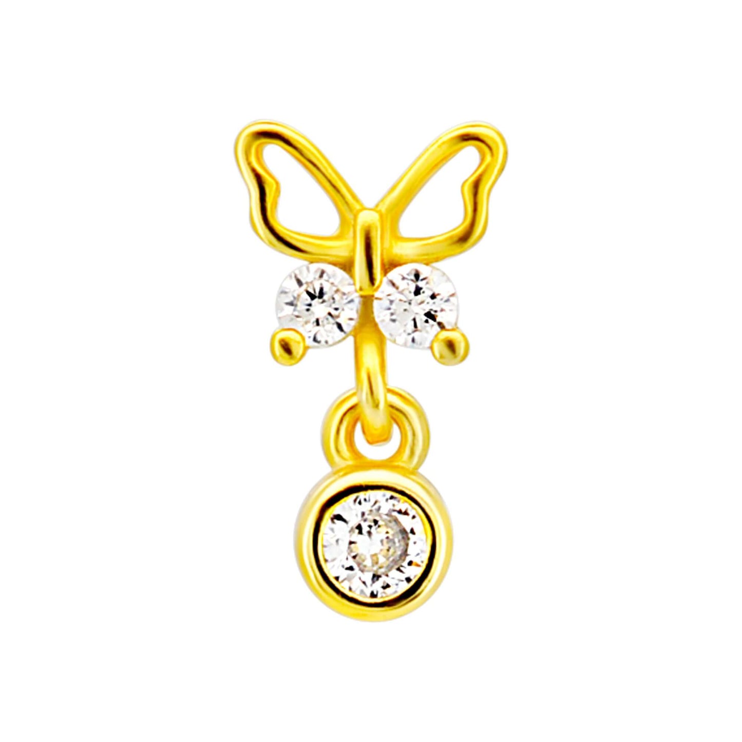 Sterling Silver Butterfly with Dangling CZ L-Shaped Nose Ring