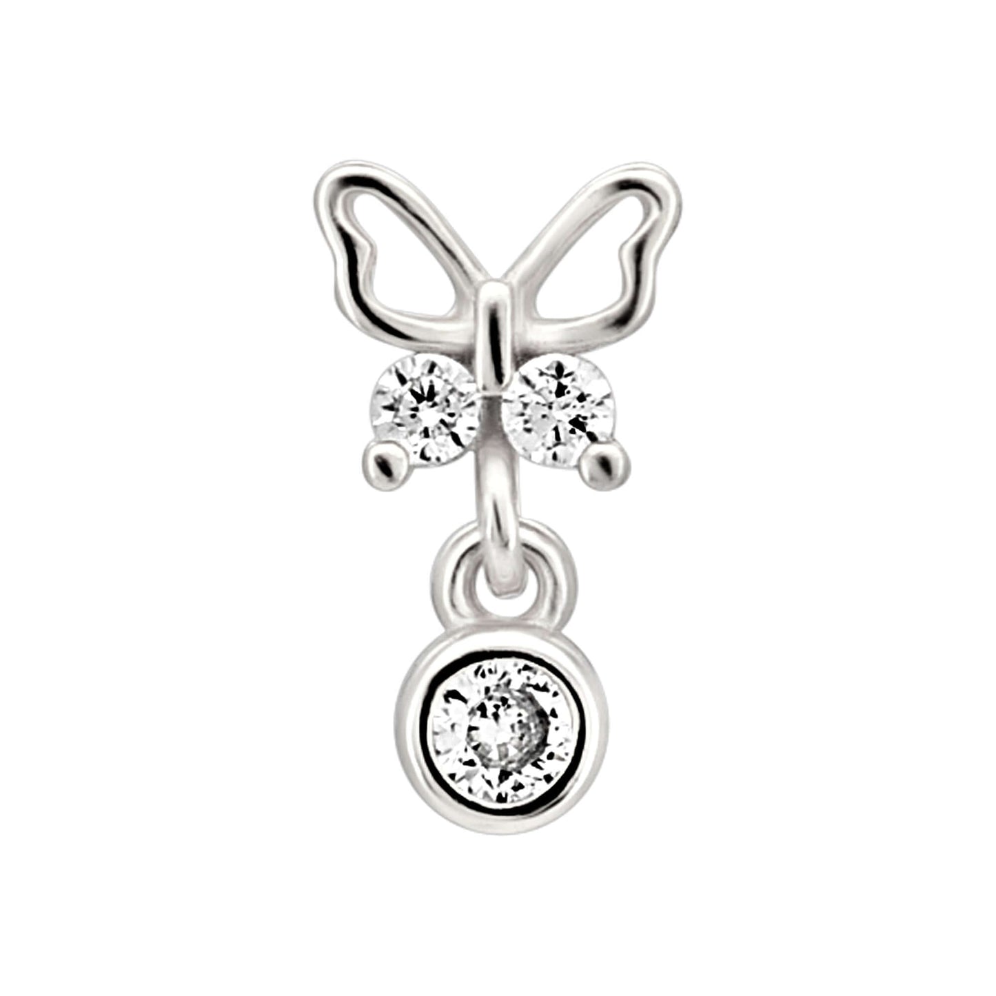 Sterling Silver Butterfly with Dangling CZ L-Shaped Nose Ring