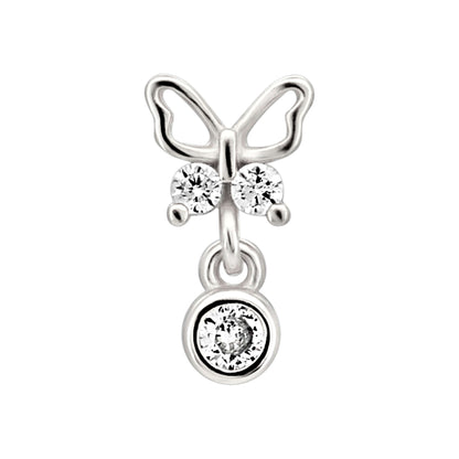 Sterling Silver Butterfly with Dangling CZ L-Shaped Nose Ring