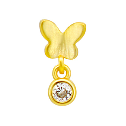 Sterling Silver Plain Butterfly with Dangling CZ L-Shaped Nose Ring
