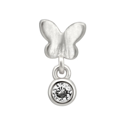 Sterling Silver Plain Butterfly with Dangling CZ L-Shaped Nose Ring