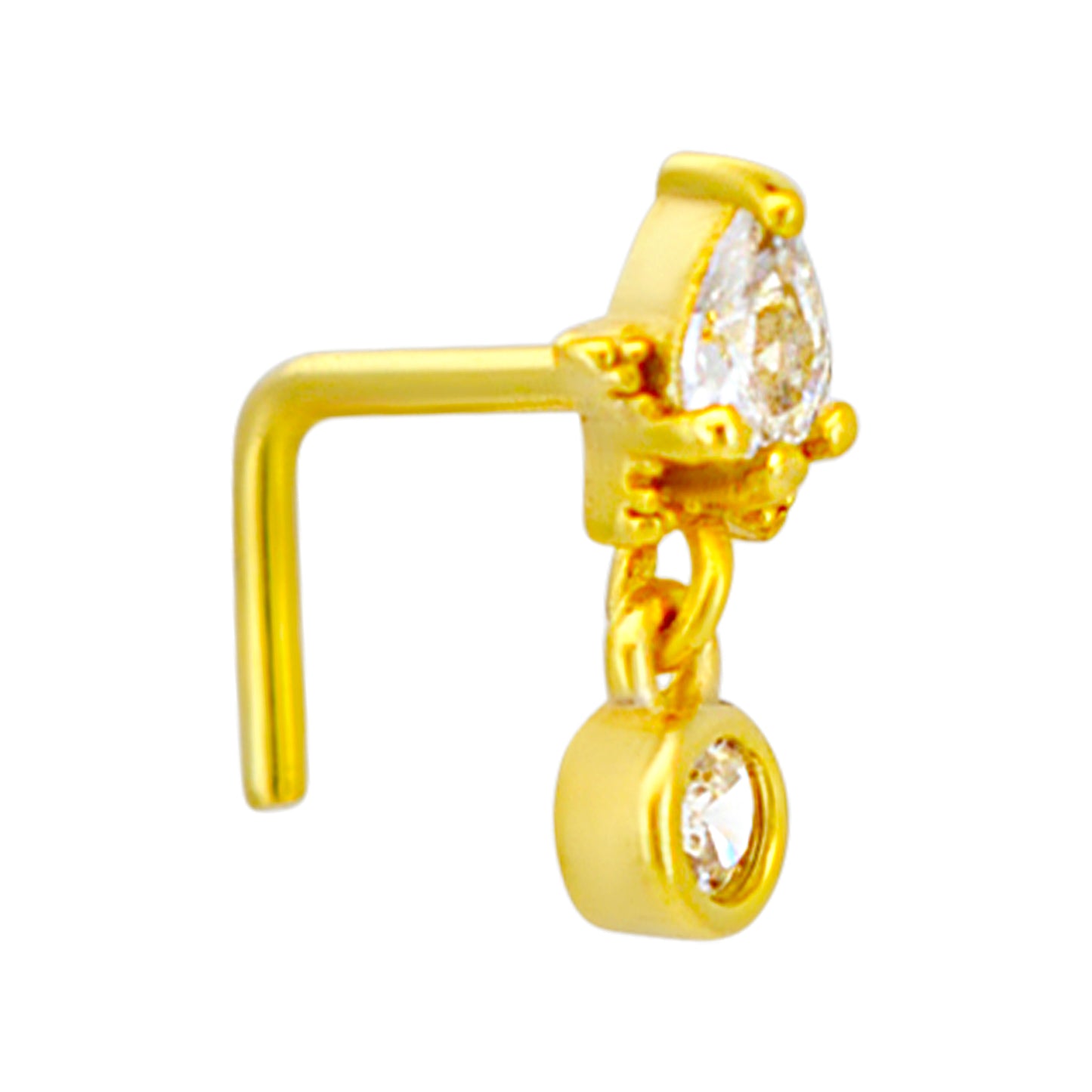 Sterling Silver Pear CZ on Star with Dangling CZ L-Shaped Nose Ring