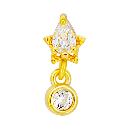 Sterling Silver Pear CZ on Star with Dangling CZ L-Shaped Nose Ring