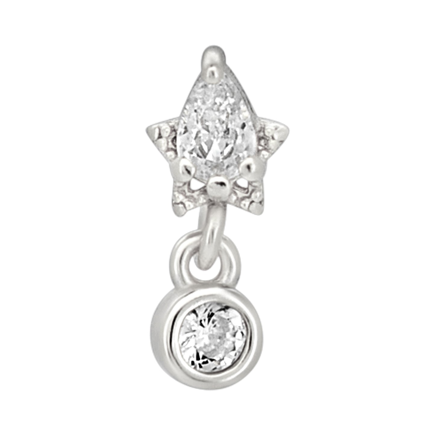 Sterling Silver Pear CZ on Star with Dangling CZ L-Shaped Nose Ring