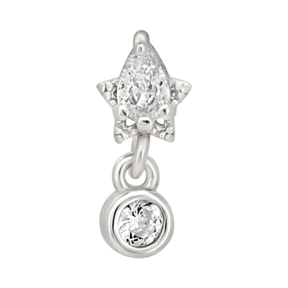 Sterling Silver Pear CZ on Star with Dangling CZ L-Shaped Nose Ring