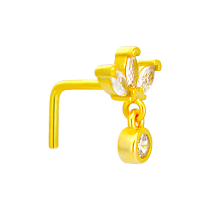 Sterling Silver Three Marquise CZ with Dangling CZ L-Shaped Nose Ring