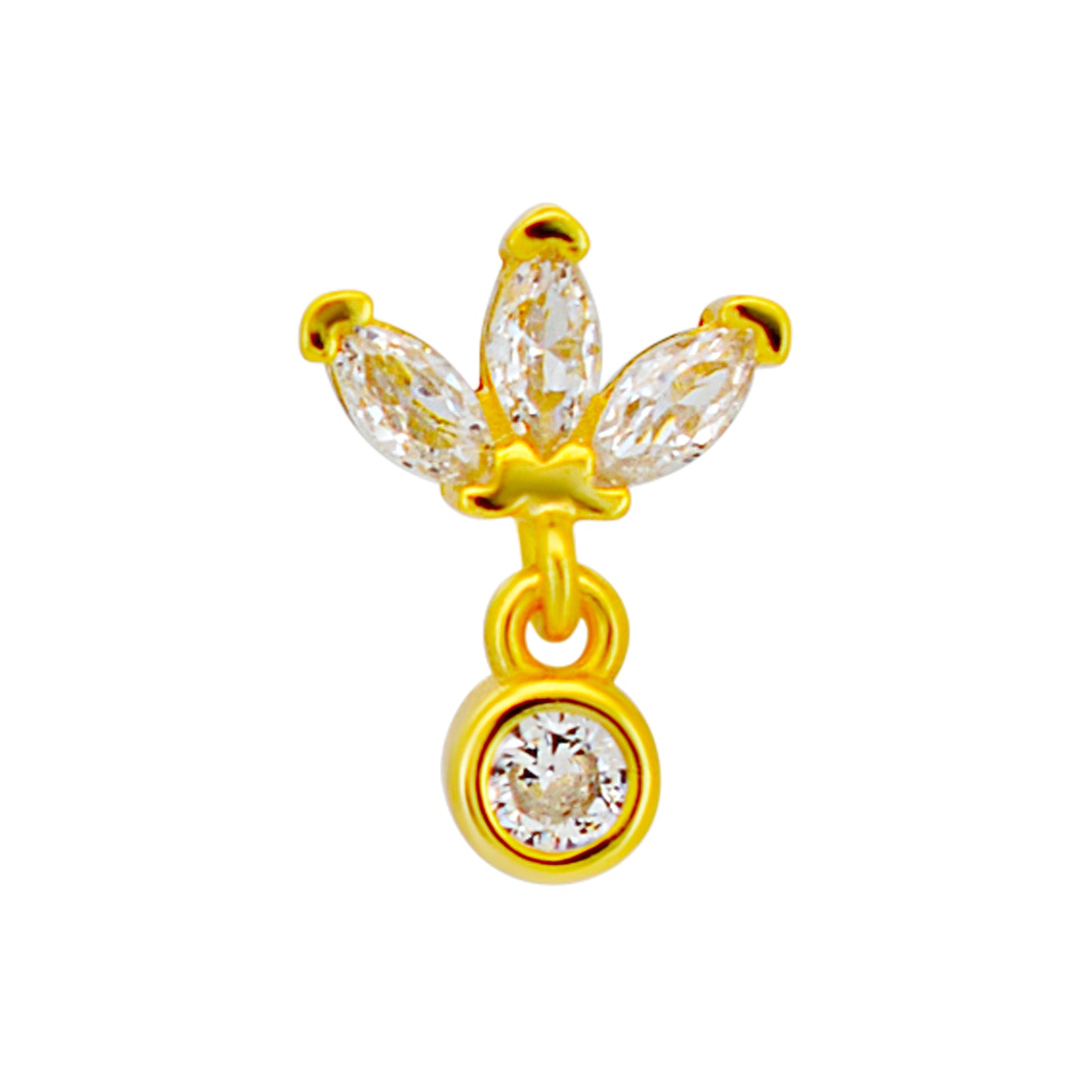 Sterling Silver Three Marquise CZ with Dangling CZ L-Shaped Nose Ring