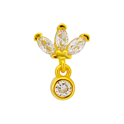 Sterling Silver Three Marquise CZ with Dangling CZ L-Shaped Nose Ring