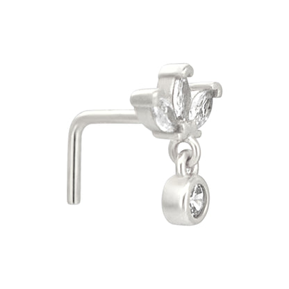 Sterling Silver Three Marquise CZ with Dangling CZ L-Shaped Nose Ring