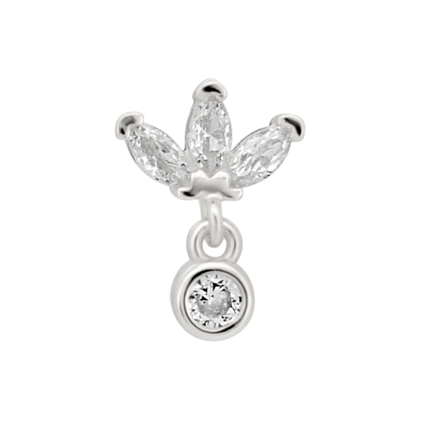 Sterling Silver Three Marquise CZ with Dangling CZ L-Shaped Nose Ring