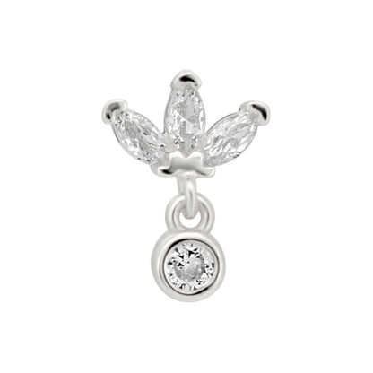 Sterling Silver Three Marquise CZ with Dangling CZ L-Shaped Nose Ring