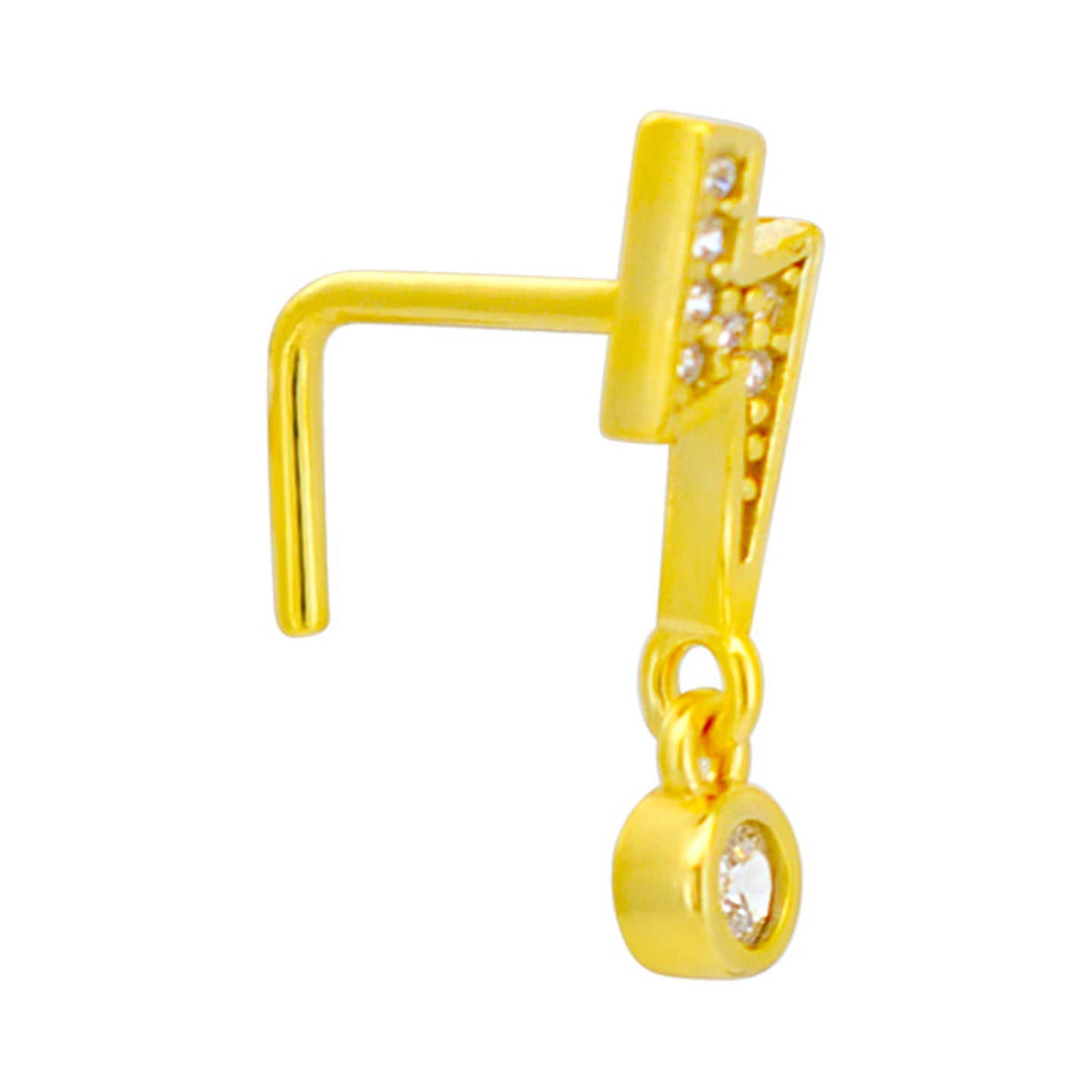 Sterling Silver Lightning Bolt with Dangling CZ L-Shaped Nose Ring