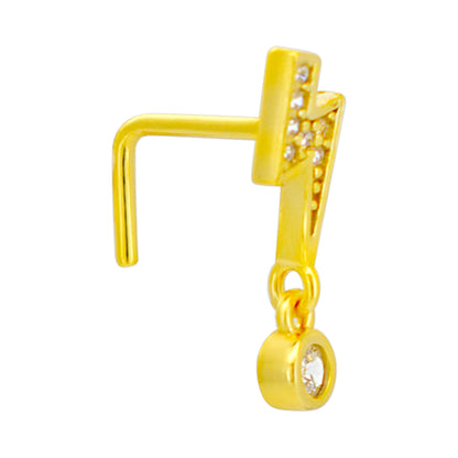 Sterling Silver Lightning Bolt with Dangling CZ L-Shaped Nose Ring