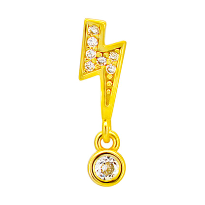 Sterling Silver Lightning Bolt with Dangling CZ L-Shaped Nose Ring