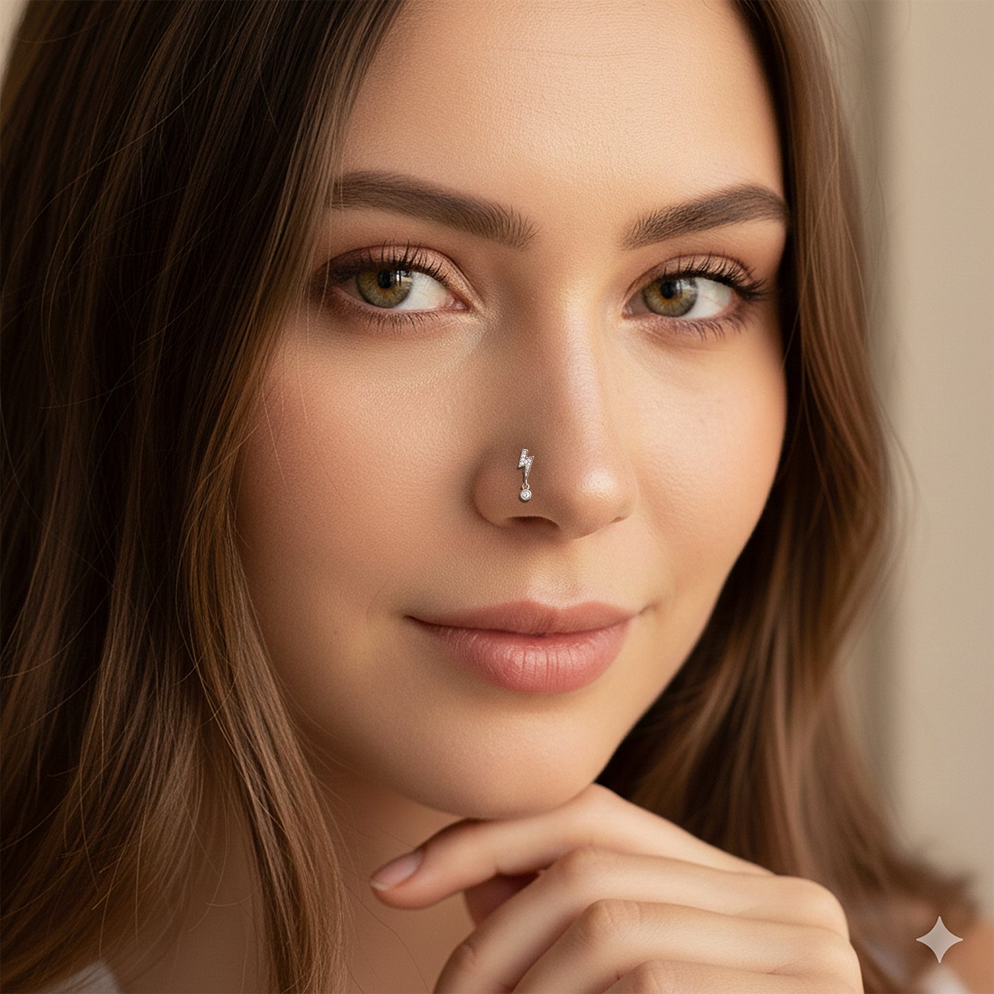 Sterling Silver Lightning Bolt with Dangling CZ L-Shaped Nose Ring