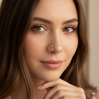 Sterling Silver Lightning Bolt with Dangling CZ L-Shaped Nose Ring