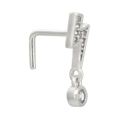 Sterling Silver Lightning Bolt with Dangling CZ L-Shaped Nose Ring