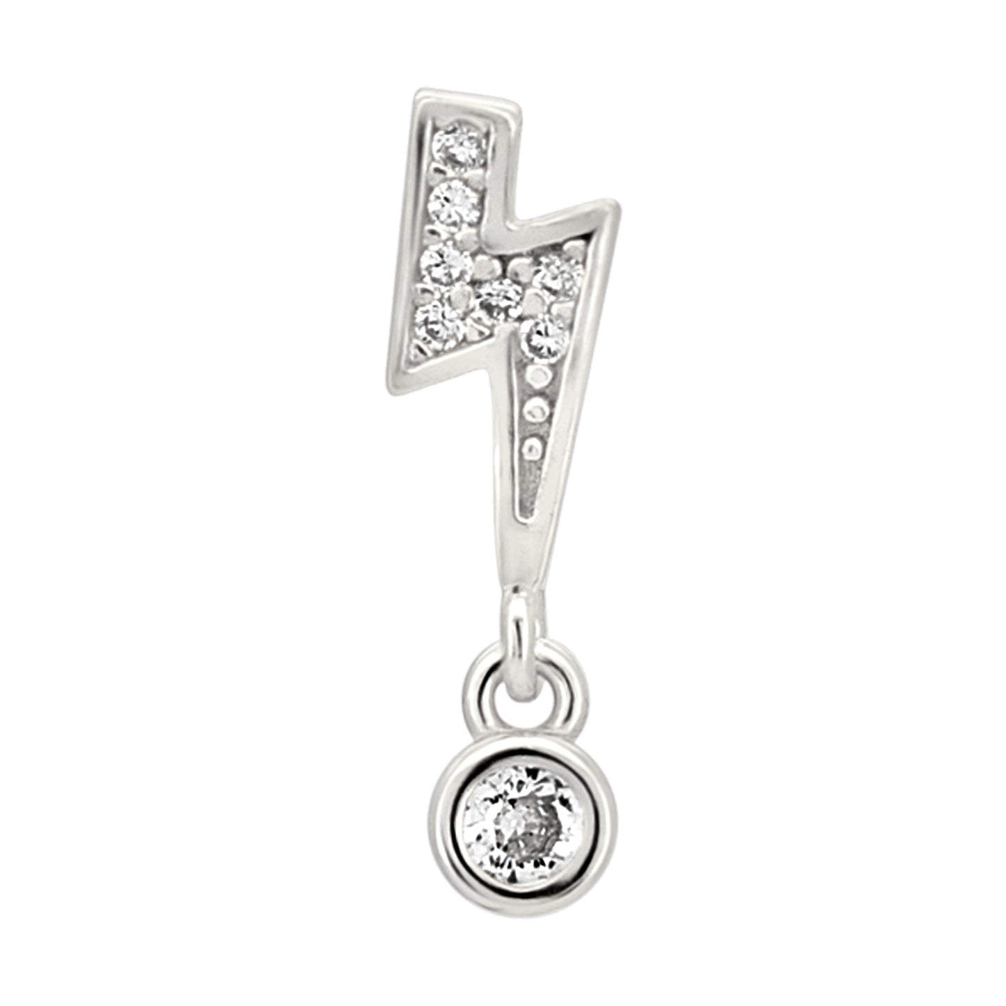 Sterling Silver Lightning Bolt with Dangling CZ L-Shaped Nose Ring