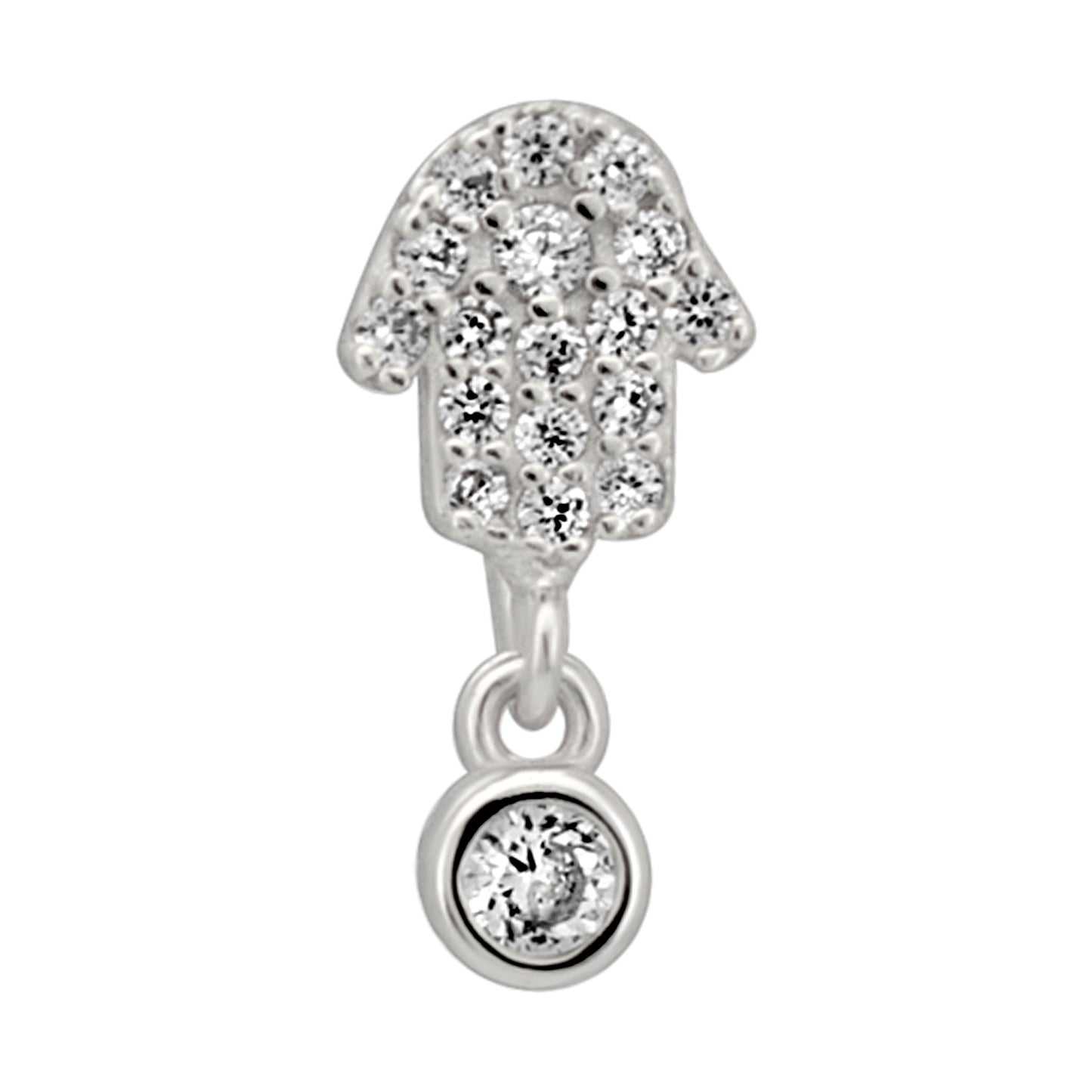 Sterling Silver Hamsa Hand with Dangling CZ L-Shaped Nose Ring