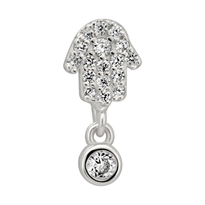 Sterling Silver Hamsa Hand with Dangling CZ L-Shaped Nose Ring