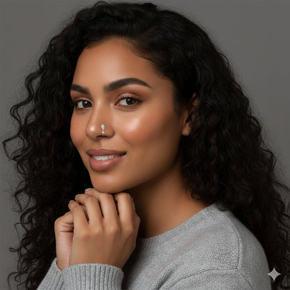 Sterling Silver Hamsa Hand with Dangling CZ L-Shaped Nose Ring