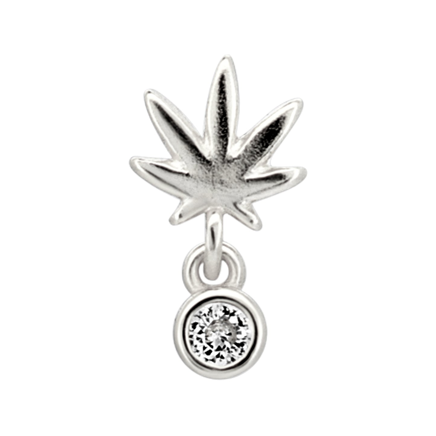 Sterling Silver Weed / Marijuana Leaf with Dangling CZ L-Shaped Nose Ring