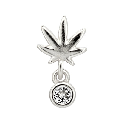 Sterling Silver Weed / Marijuana Leaf with Dangling CZ L-Shaped Nose Ring
