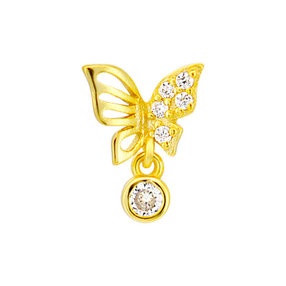 Sterling Silver Half CZ Studded Butterfly with Dangling CZ L-Shaped Nose Ring
