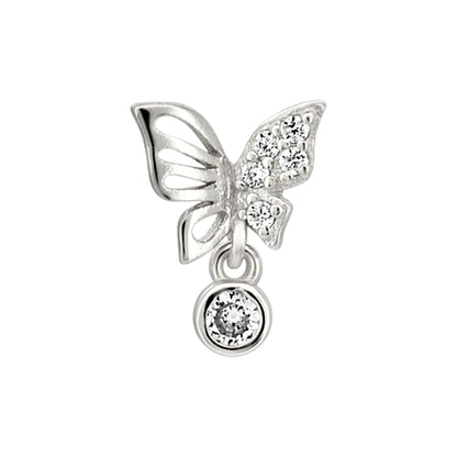 Sterling Silver Half CZ Studded Butterfly with Dangling CZ L-Shaped Nose Ring
