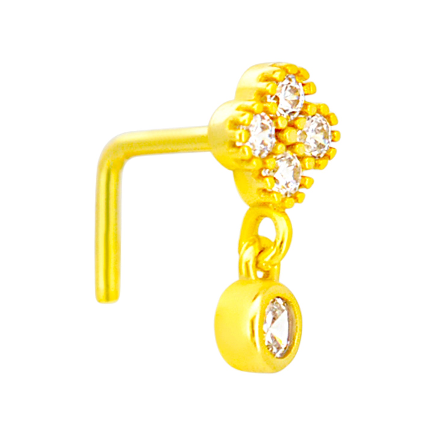 Sterling Silver Four Leaf Clover Dangling CZ L-Shaped Nose Ring