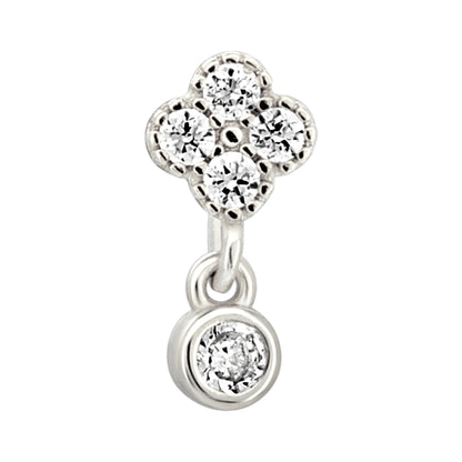 Sterling Silver Four Leaf Clover Dangling CZ L-Shaped Nose Ring
