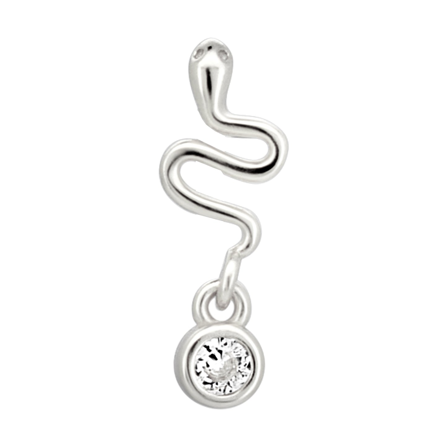 Sterling Silver Snake Dangling CZ L-Shaped Nose Ring