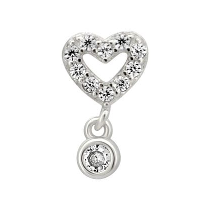 Sterling Silver Hollow CZ Studded Heart Dangling CZ L-Shaped Nose Ring