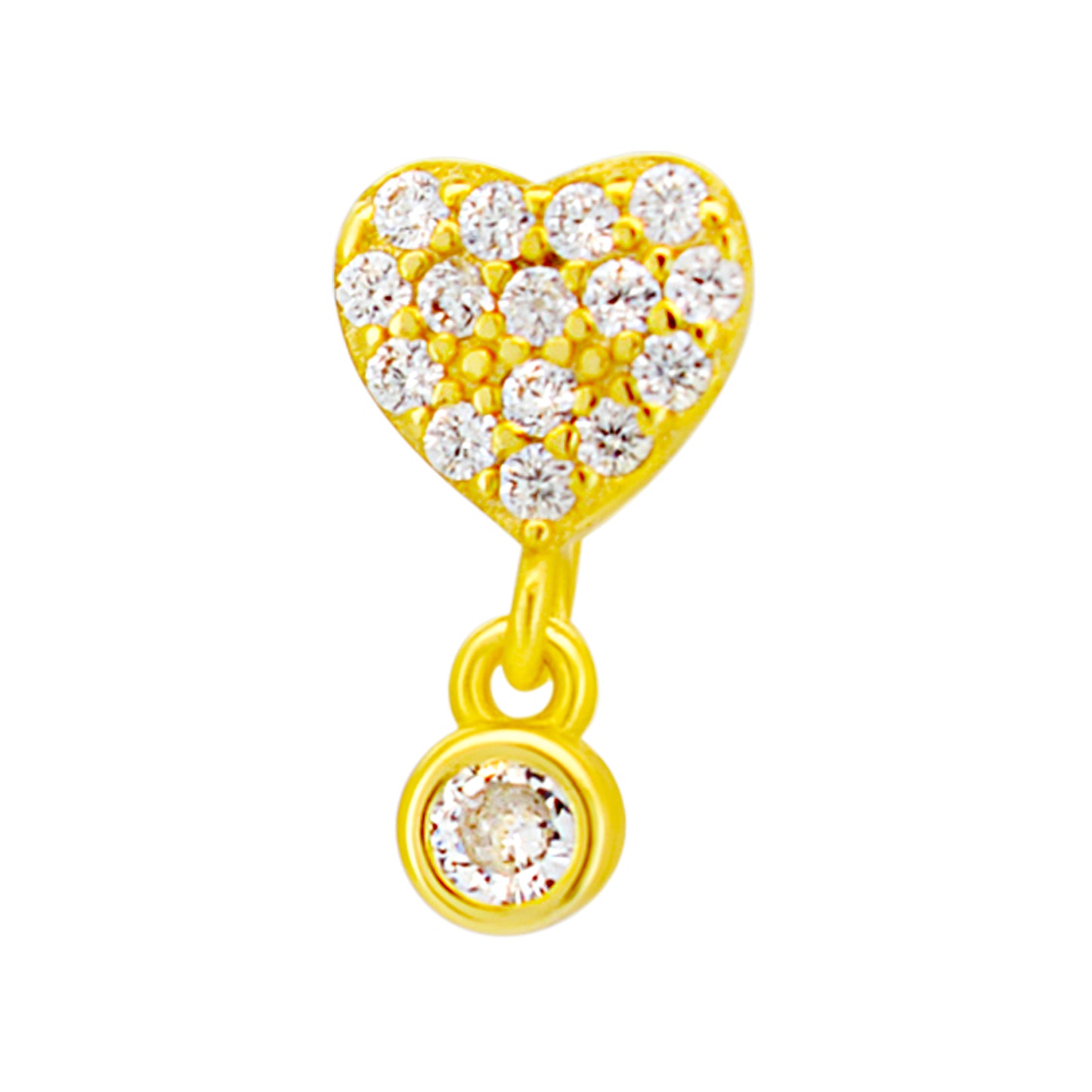 Sterling Silver CZ Studded Heart Dangling CZ L-Shaped Nose Ring