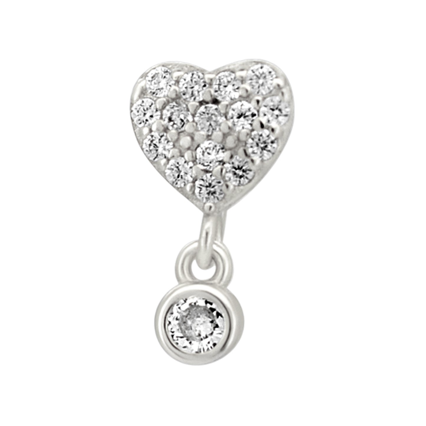 Sterling Silver CZ Studded Heart Dangling CZ L-Shaped Nose Ring