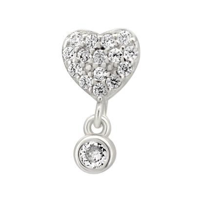Sterling Silver CZ Studded Heart Dangling CZ L-Shaped Nose Ring
