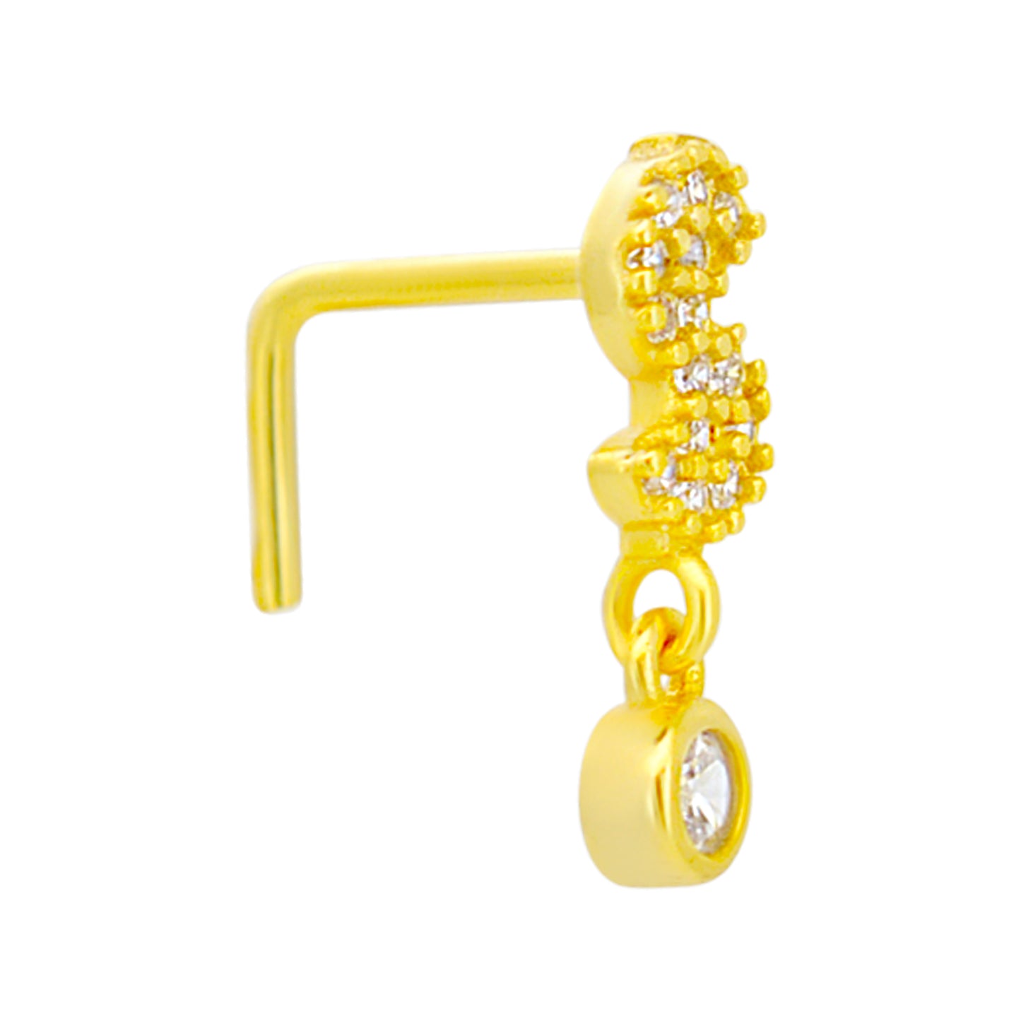 Sterling Silver Dollar Sign with Dangling CZ L-Shaped Nose Ring